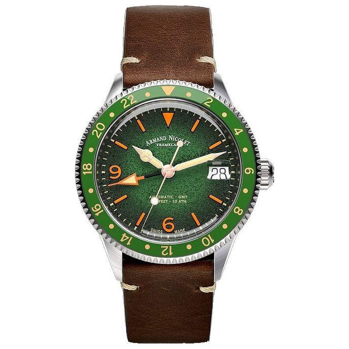 Armand Nicolet Tramelan Men's GMT Automatic Watch - Green Dial, A506AVAA-VS-BP19500MAC