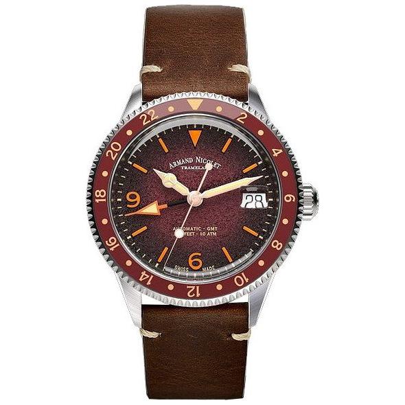 Armand Nicolet Tramelan VS1 GMT Men's Watch A506AXAA-XS-BP19500MAC Burgundy Dial
