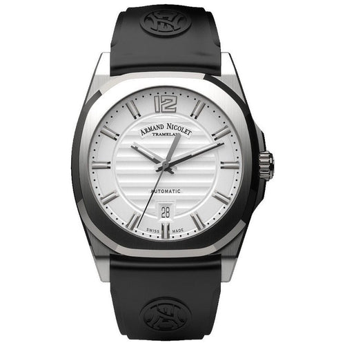 Load image into Gallery viewer, Armand Nicolet Tramelan J09 Men&#39;s Automatic Watch - Silver Dial, A660AAA-AG-GG4710N, Black Rubber Strap
