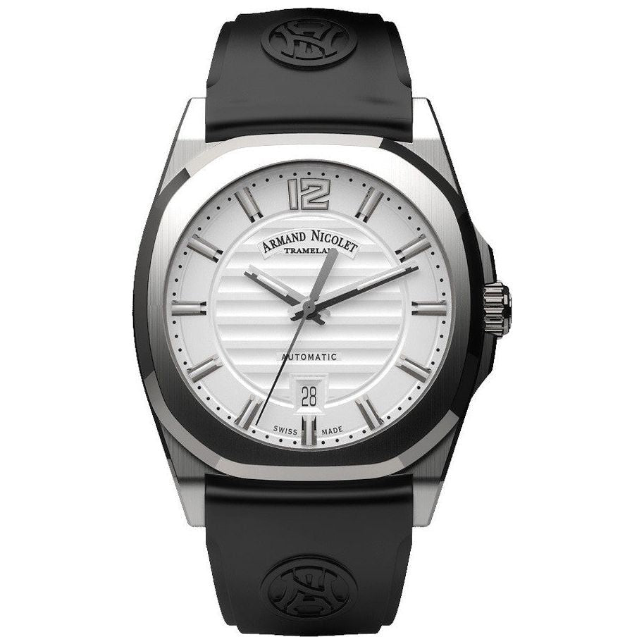 Armand Nicolet Tramelan J09 Men's Automatic Watch - Silver Dial, A660AAA-AG-GG4710N, Black Rubber Strap