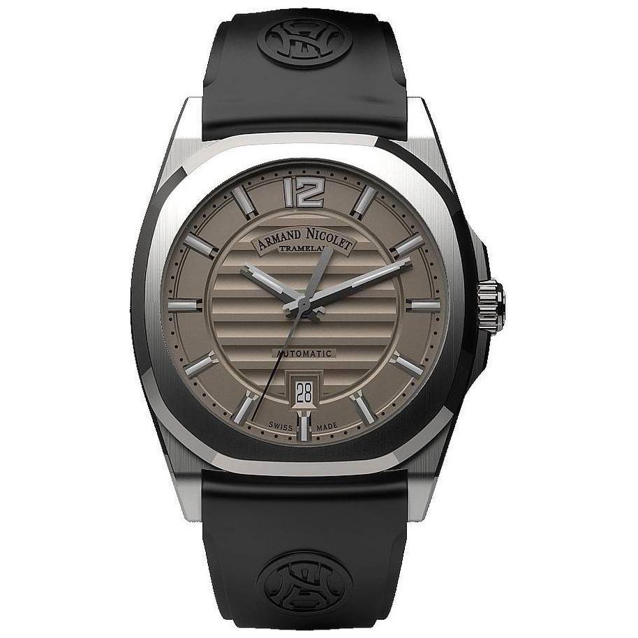 Armand Nicolet Tramelan J09 Men's Automatic Watch A660AAA-GR-GG4710N, Grey Dial, Black Rubber Strap