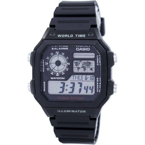 Load image into Gallery viewer, Casio AE-1200WH-1AV Illuminator World Time Alarm Men&#39;s Watch - Sleek Black Resin Timepiece
