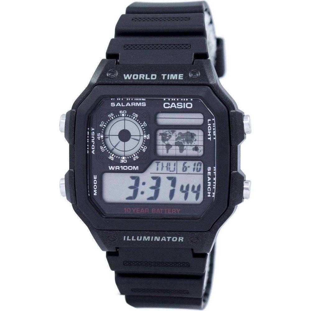 Casio AE-1200WH-1AV Illuminator World Time Alarm Men's Watch - Sleek Black Resin Timepiece