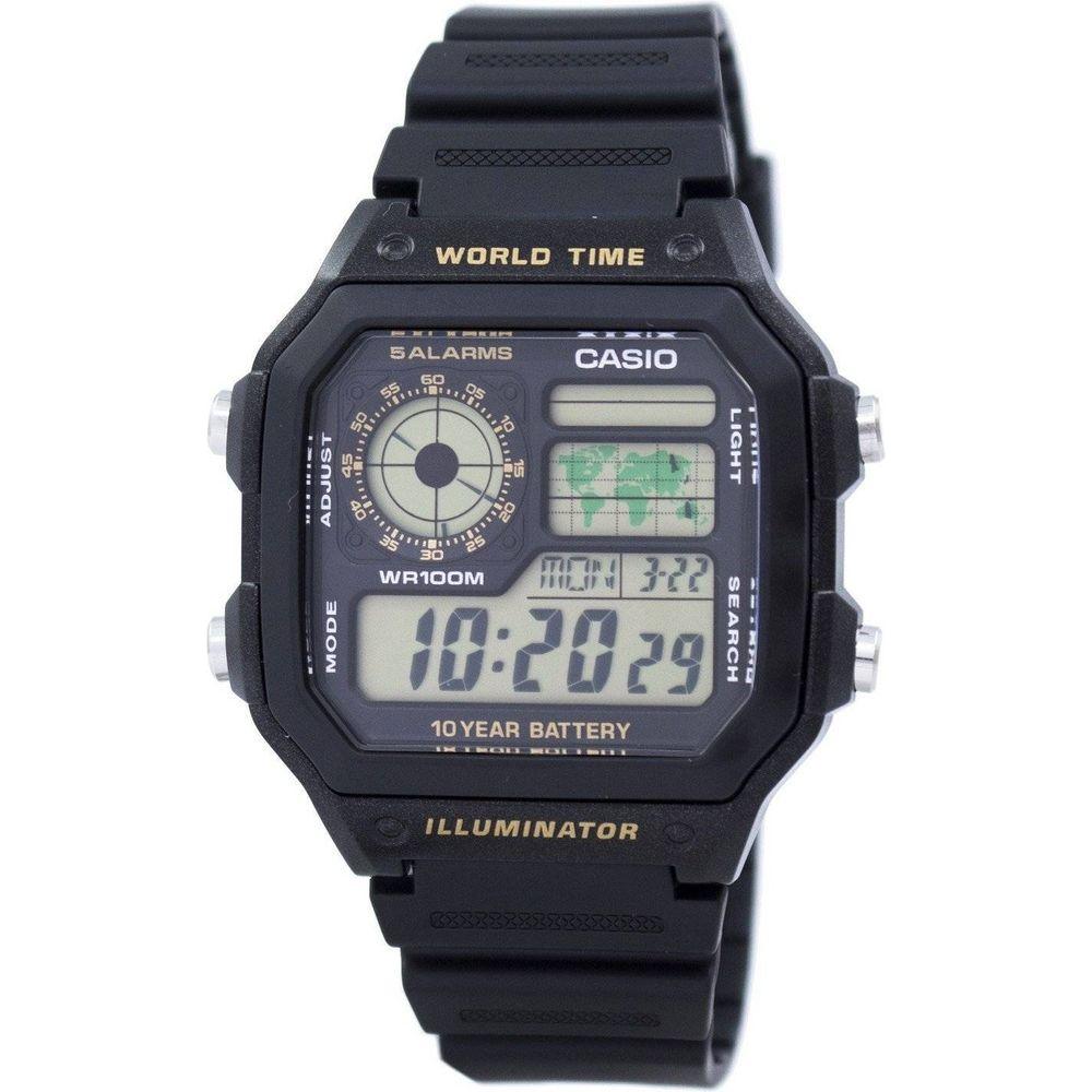Casio Time Traveler AE-1200WH-1BV Men's Digital Watch - Sleek Resin Design, Multi-Functionality, Black