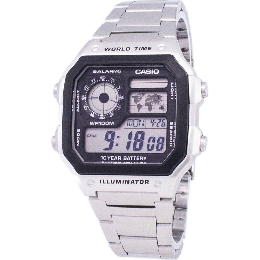 Casio Men's AE-1200WHD-1AVDF World Traveler Digital Watch in Stainless Steel Resin - Sleek Silver