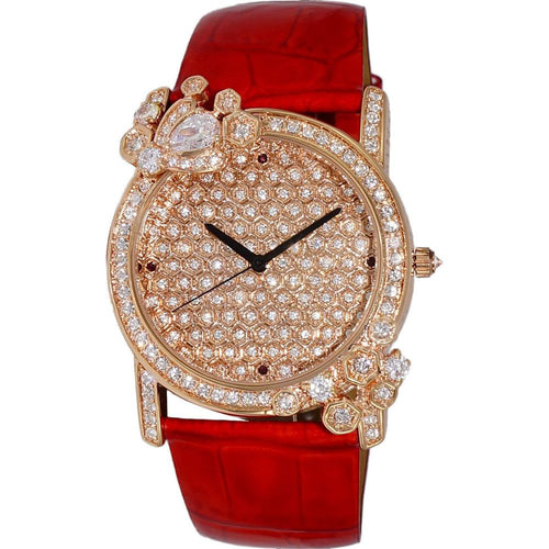 Load image into Gallery viewer, Adee Kaye Royale Women&#39;s Rose Gold Crystal Accents Watch AK2000-LRG, Black Leather Strap
