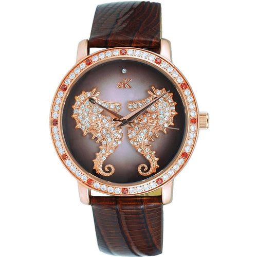 Load image into Gallery viewer, Adee Kaye Women&#39;s Rose Gold Crystal Seahorsee Watch AK2002-LRG Brown Dial

