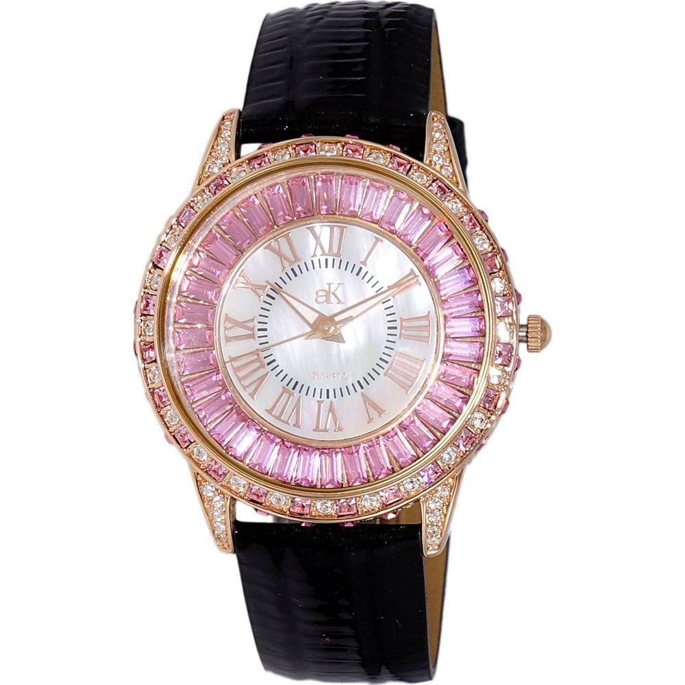 Adee Kaye Marquee Women's Crystal Accents Watch AK2425-LRGOK, White Mother Of Pearl Dial, Rose Gold
