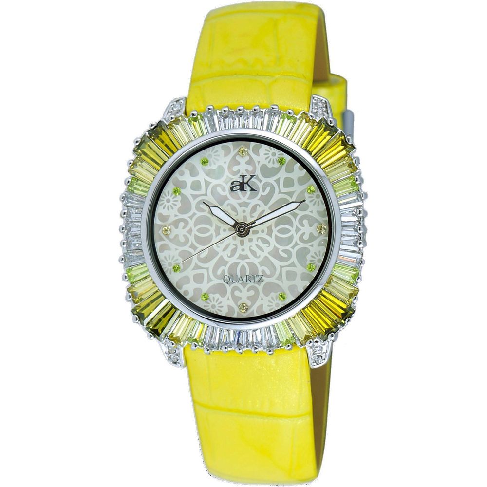 Adee Kaye Liberty G2 Crystal Women's Watch AK2722-SGN - Yellow Green Leather Strap
