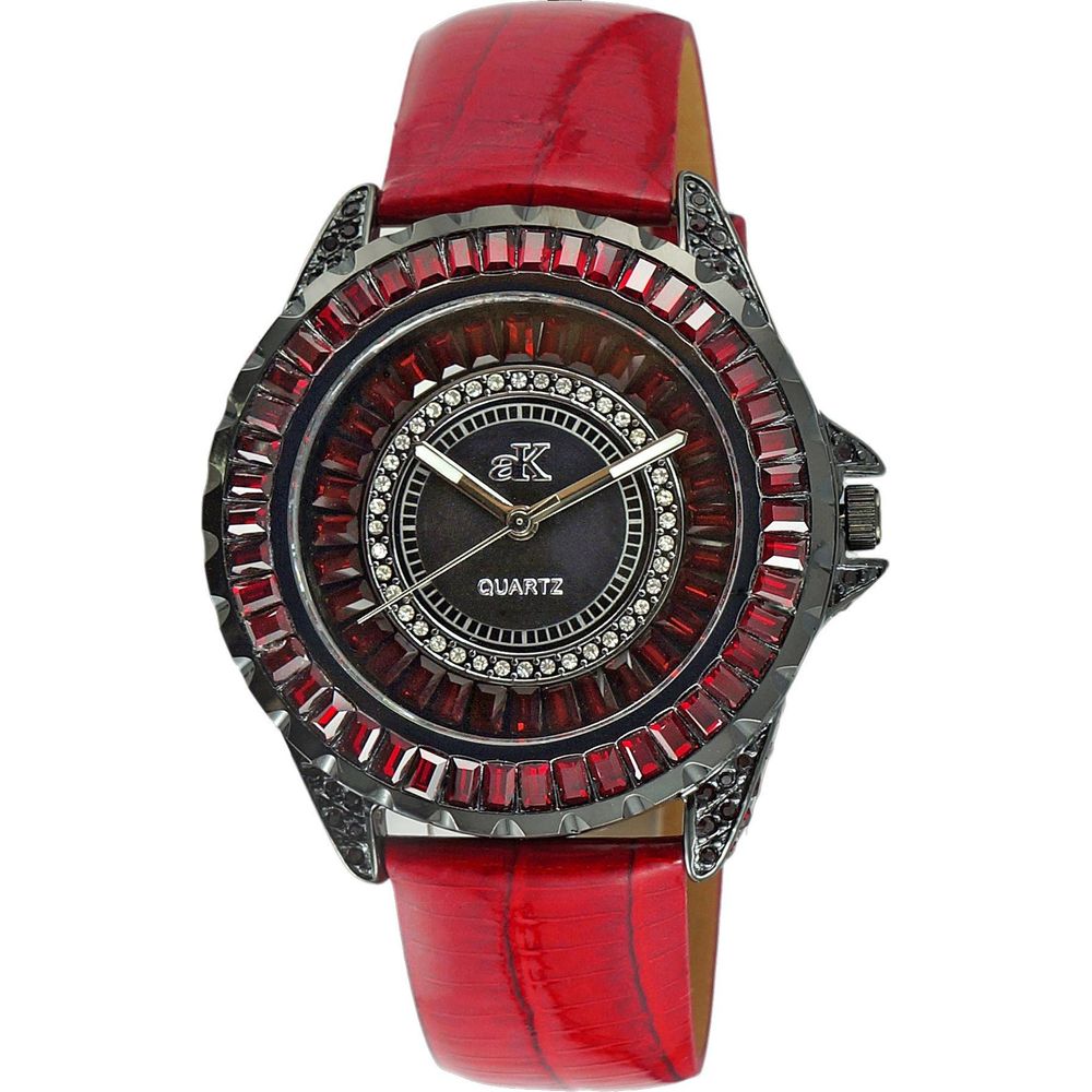 Adee Kaye Women's Crystal Accents Watch - AK2727-B Red Leather Strap