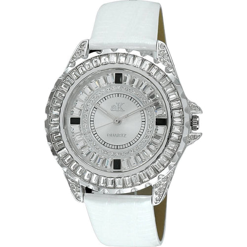 Load image into Gallery viewer, Adee Kaye Women&#39;s Crystal Accents Silver Watch AK2727-S White Leather Strap
