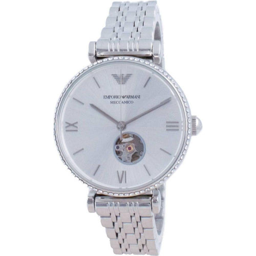 Load image into Gallery viewer, Emporio Armani Gianni T-Bar AR60022 Women&#39;s Stainless Steel Open Heart Automatic Watch - Silver
