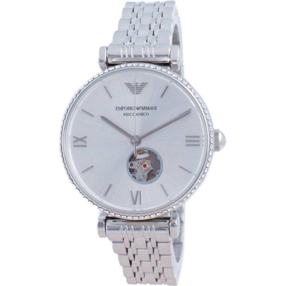 Emporio Armani Gianni T-Bar AR60022 Women's Stainless Steel Open Heart Automatic Watch - Silver