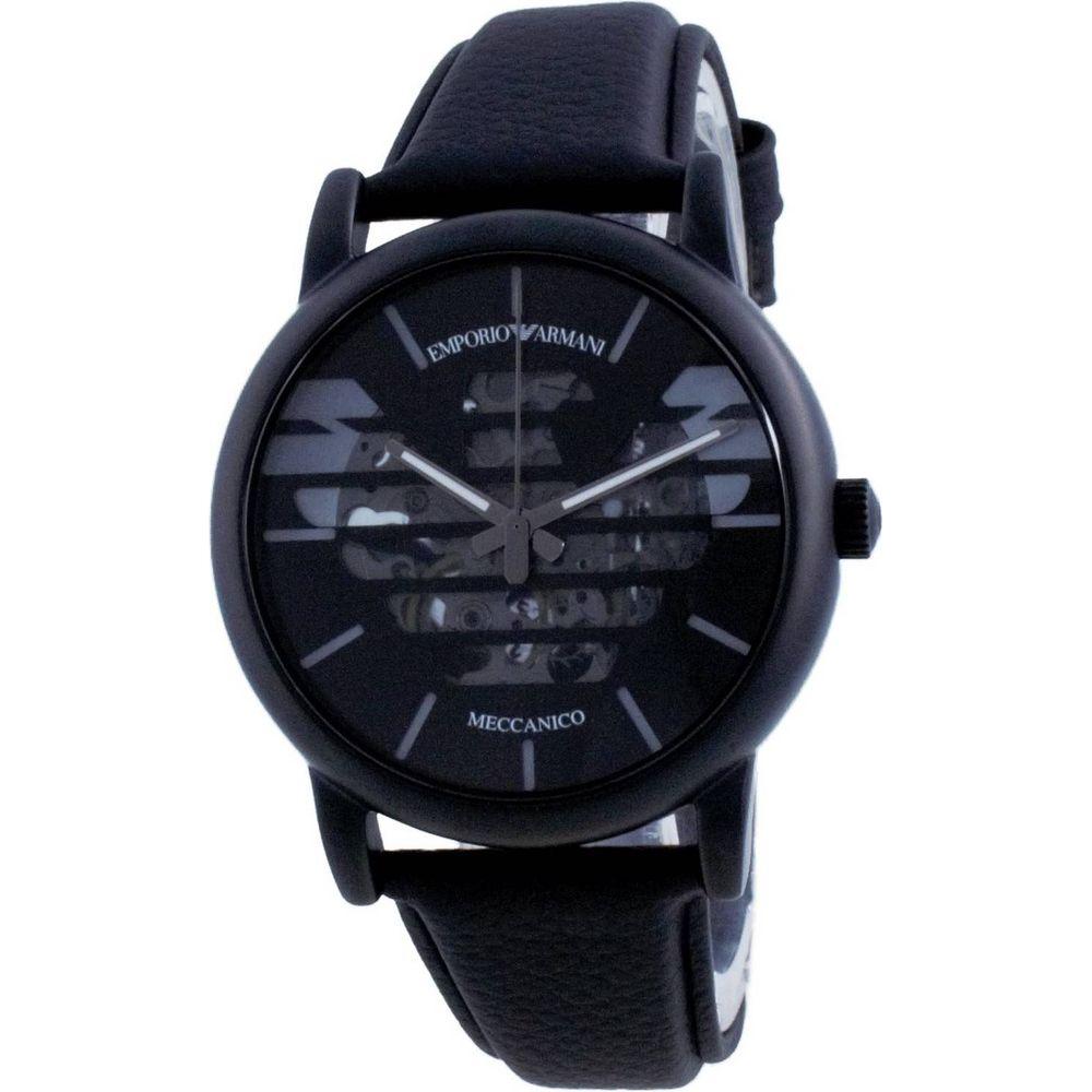 Emporio Armani AR60032 Luigi Skeleton Automatic Men's Watch in Black Leather