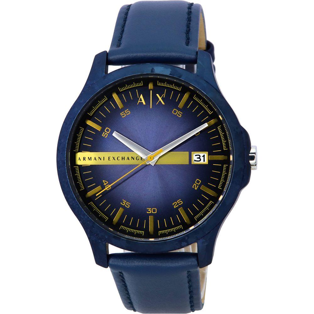 Elegant Blue Dial Leather Strap Men's Watch - Model EBL-1001 (Blue)
