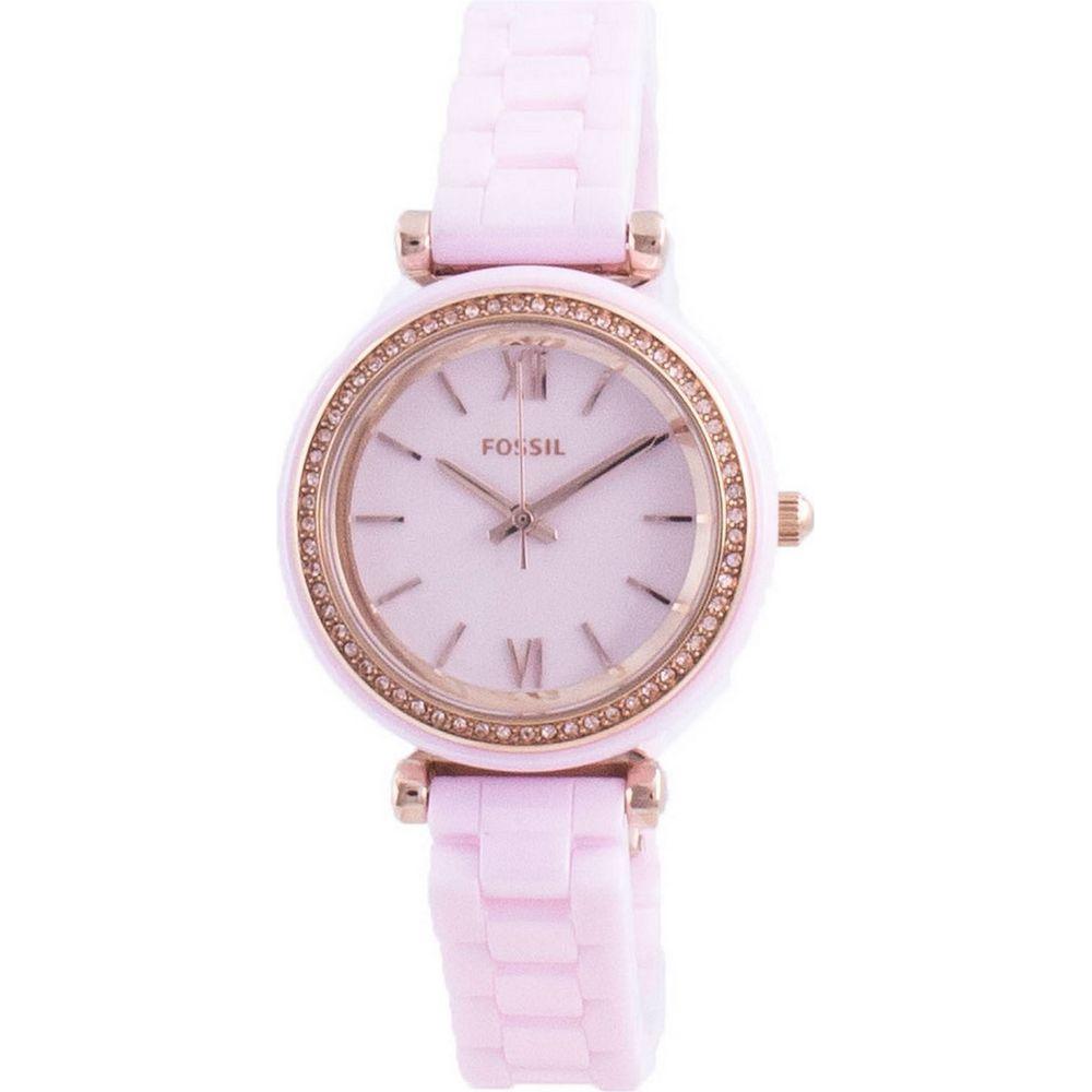 Fossil Carlie Mini CE1106 Women's Quartz Watch with Diamond Accents - Pink Ceramic