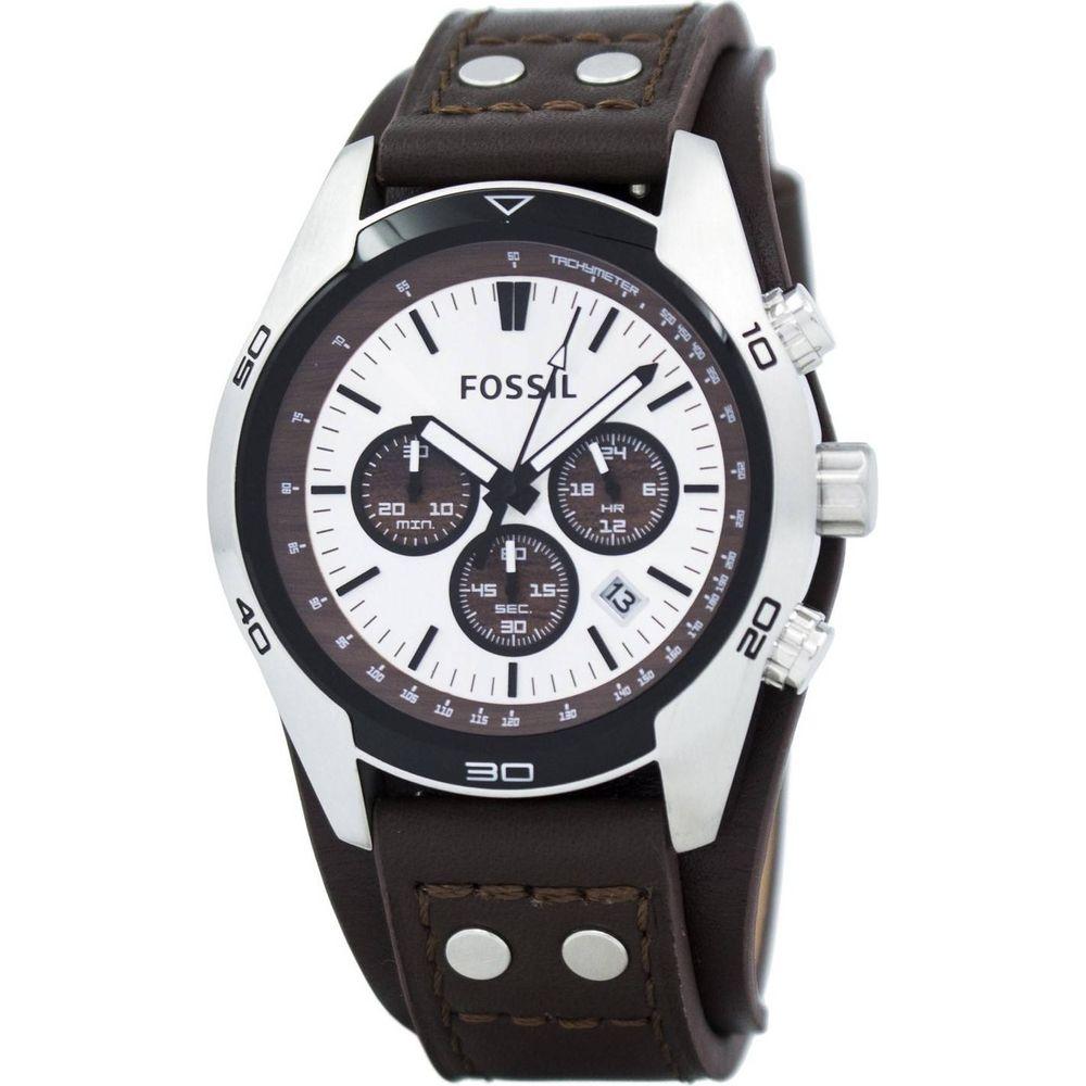 Fossil Cuff Chronograph Tan Leather CH2565 Men's Watch in Silver