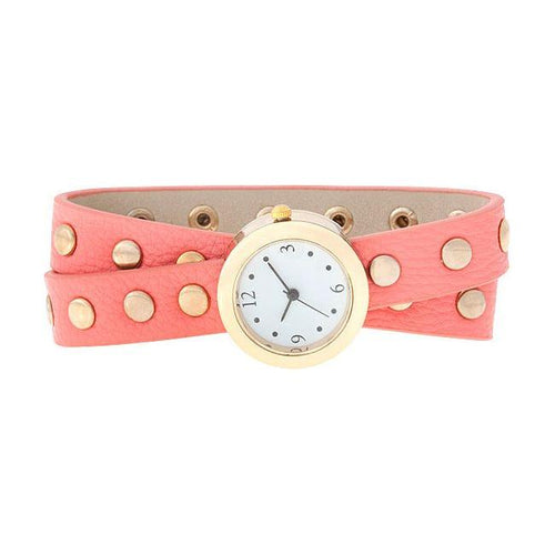 Load image into Gallery viewer, Pink Round Studded Wrap Watch for Women - Model XYZ123
