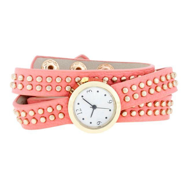 Pink Mini Studded Wrap Watch - Stylish and Comfortable Synthetic Leather Watch for Women