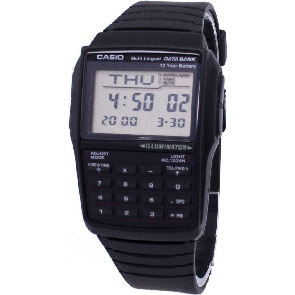 Casio Multi-Lingual Data Bank 5 Alarm Watch - Unisex, Resin Band, Model DW-290, Black
