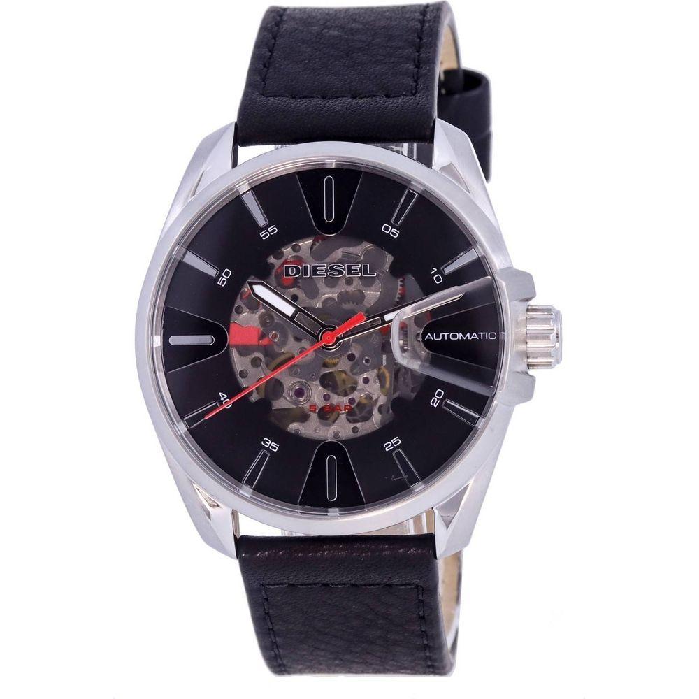 Sophisticated Black Leather Strap Replacement for Men's Automatic Skeleton Watch