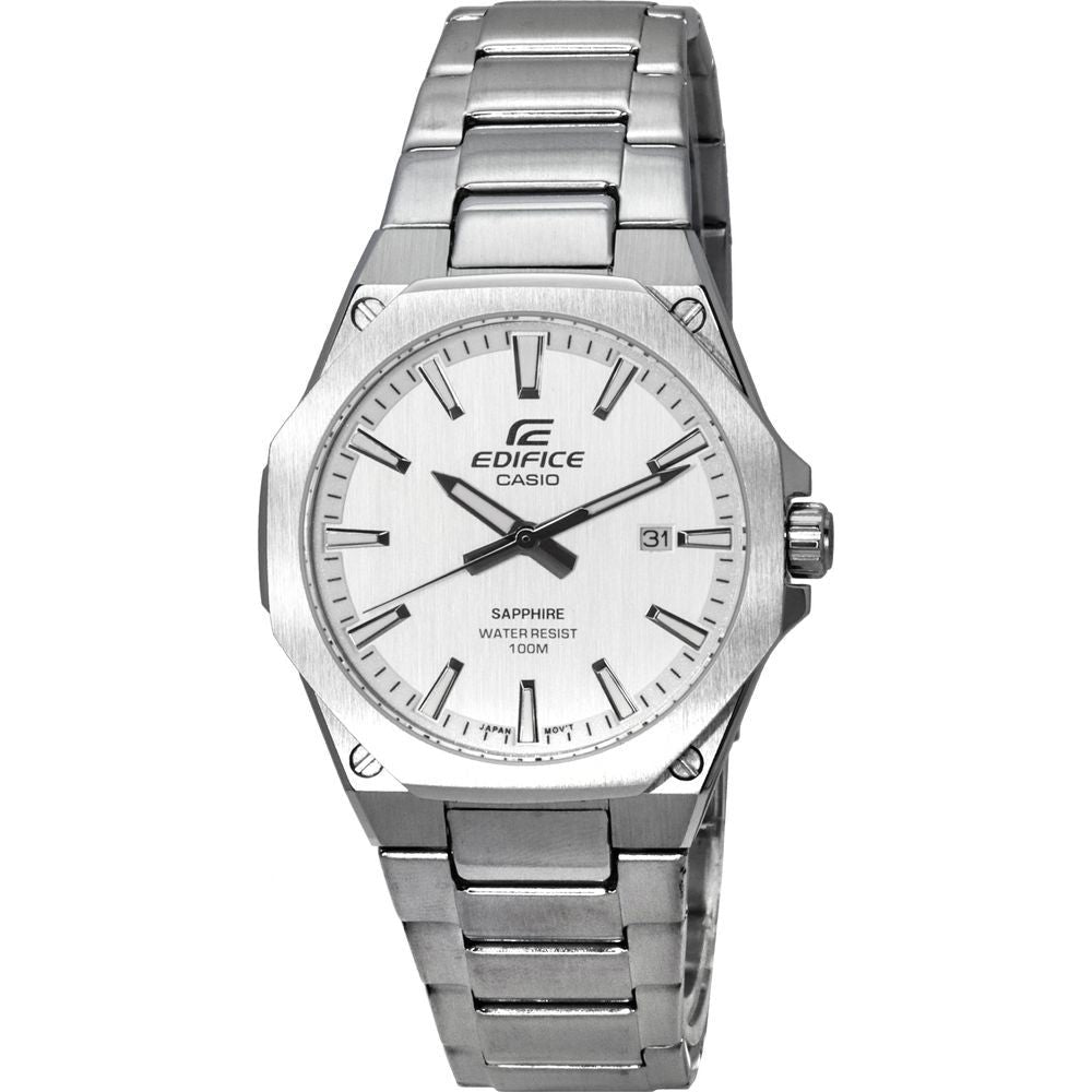 Casio Edifice Men's Stainless Steel White Dial Quartz Watch - Model XYZ123, Elegant Silver