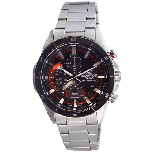 Load image into Gallery viewer, Formal tone:
Introducing the Solaris Men&#39;s Solar-Powered Stainless Steel Chronograph Watch, Model SSM-200, in Black and Red
