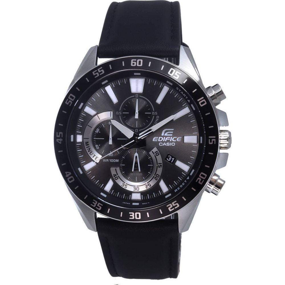 Casio Edifice Men's Black Leather Chronograph Watch, Model EDF-520BK-1A, Black