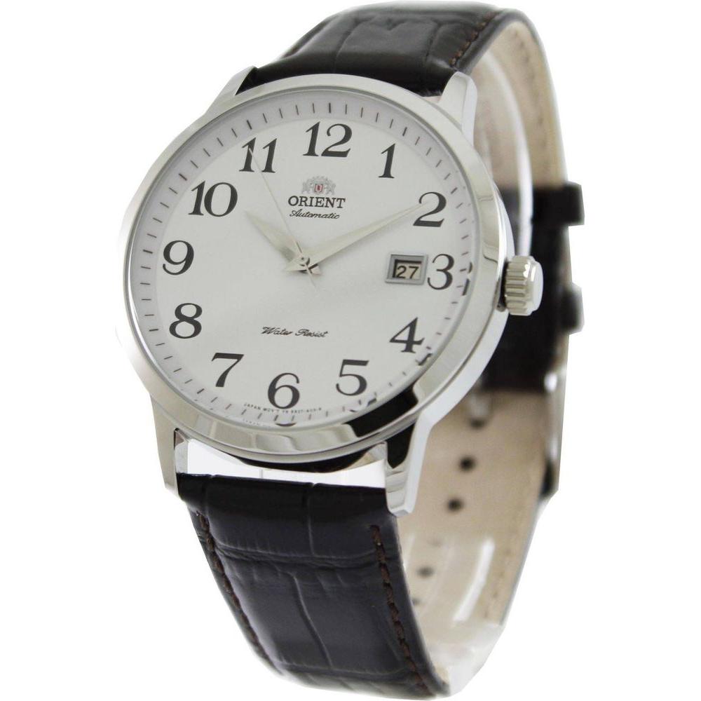 Orient ER27008W Men's White Dial Leather Strap Automatic Symphony Collection Watch - Classic Elegance with Timeless Style and Reliable Functionality