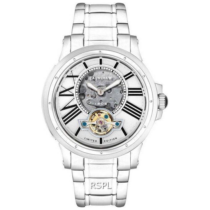 Thomas Earnshaw Bertha Limited Edition Open Heart Skeleton Dial Automatic ES-8244-11 Men's Watch - Stainless Steel Silver White