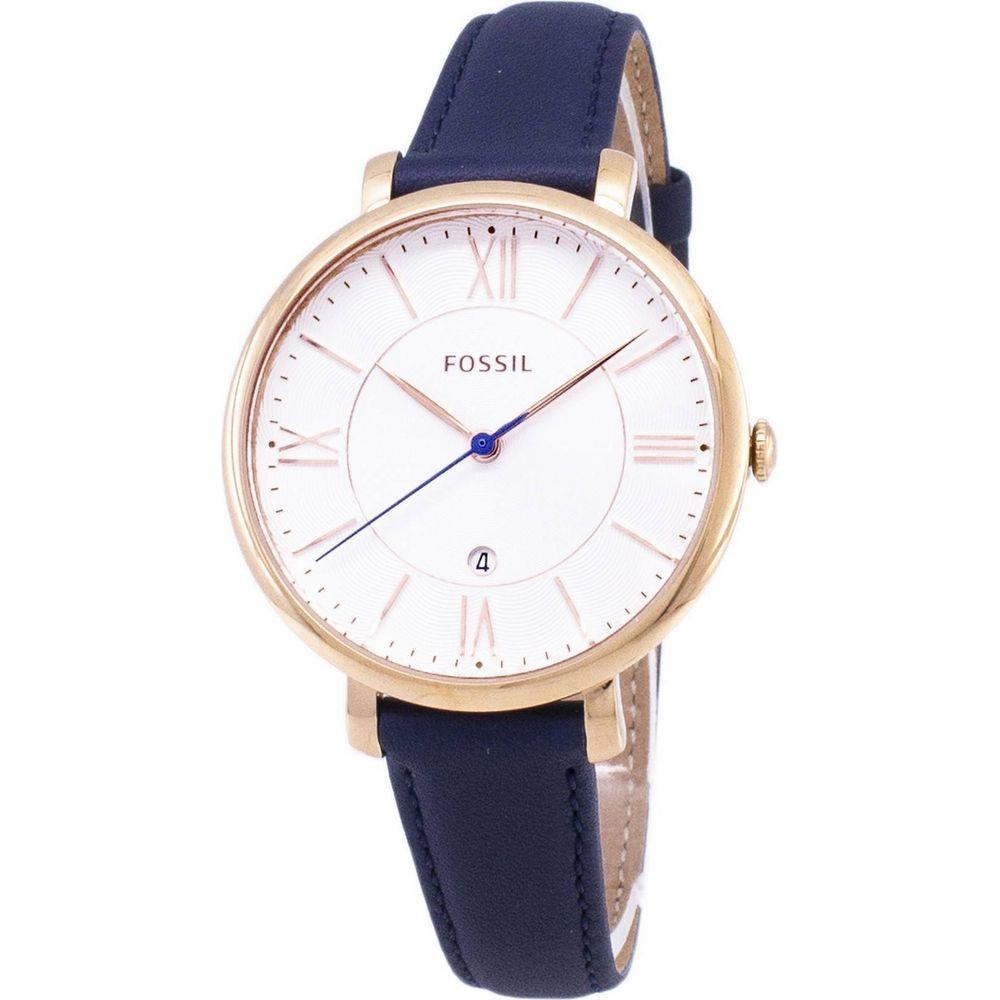 Navy Blue Leather Strap Replacement for Women's Watch with Silver Dial