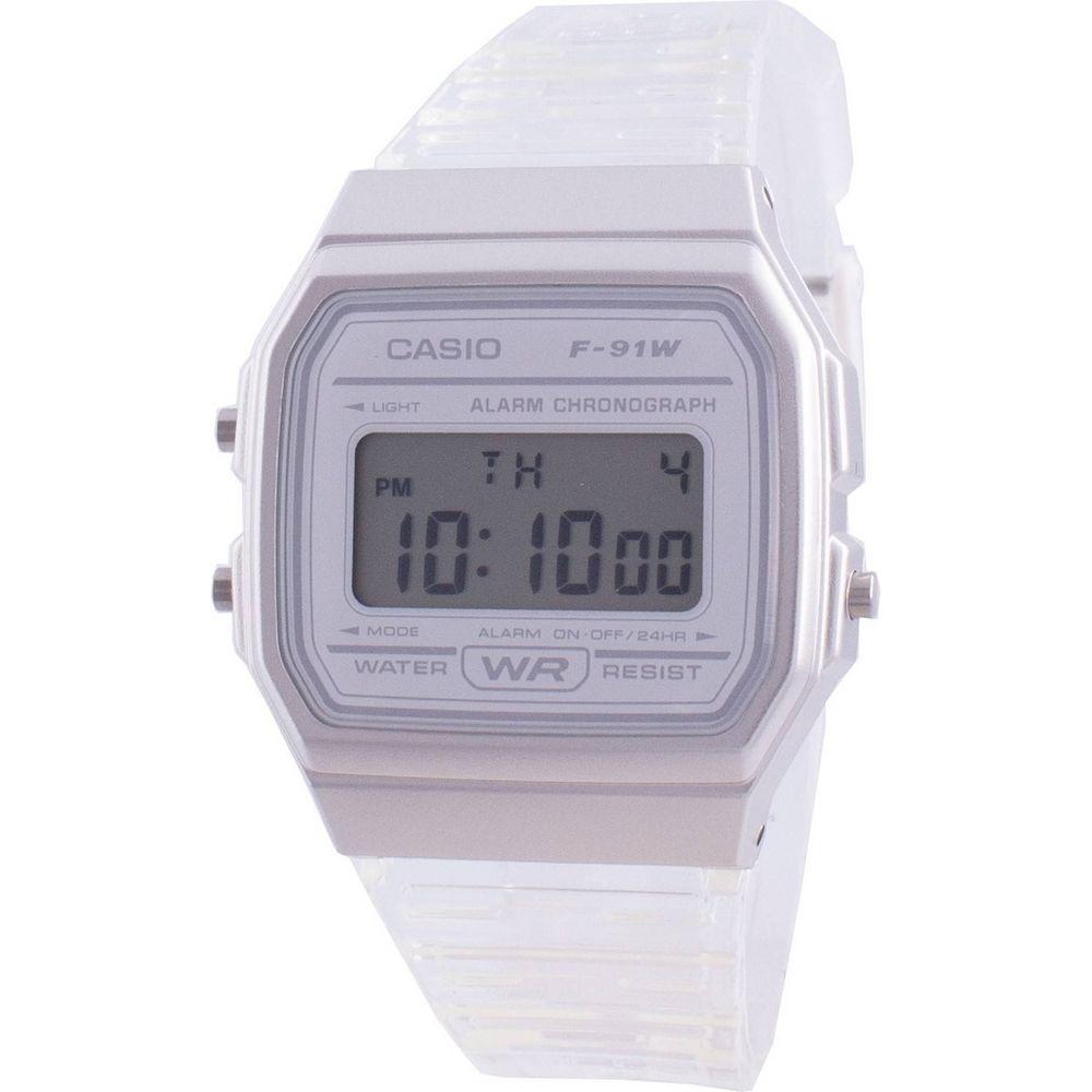Elegant Silver Casio F-91WS-7 Quartz Digital Women's Watch with LED Light and Sapphire Crystal