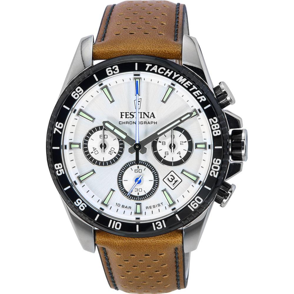 Festina Timeless Chronograph Leather Strap Replacement - White Dial F20561-1 F205611 100M Men's Watch Band