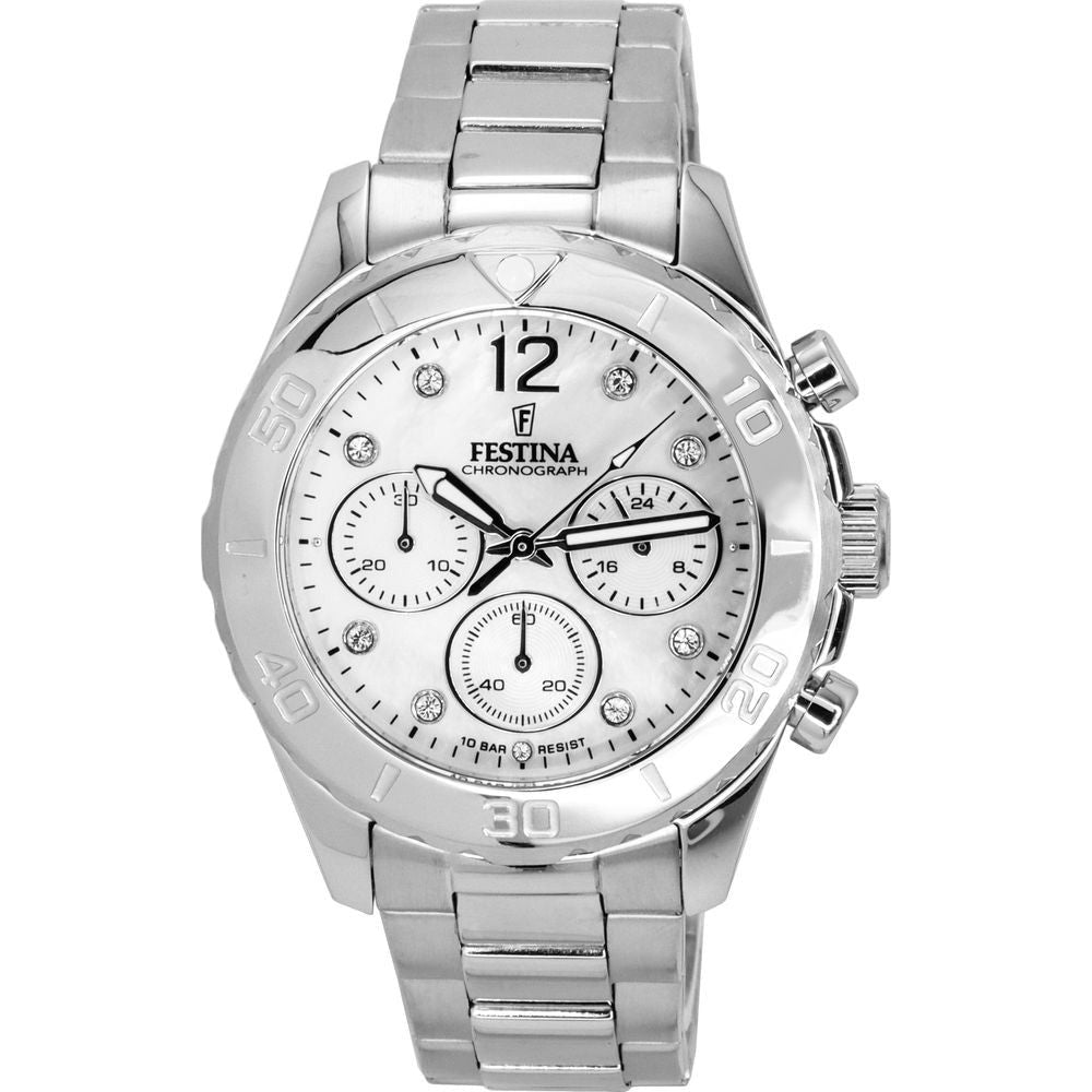 Festina Women's Boyfriend Chronograph Silver Dial Quartz Watch F20603-1 - Stainless Steel Bracelet - 100M Water Resistance