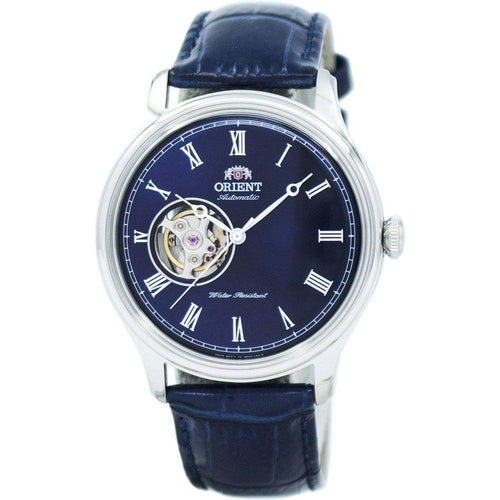 Load image into Gallery viewer, Introducing the Exquisite Orient Men&#39;s Automatic Open Heart Blue Leather Strap Watch with Timeless Elegance
