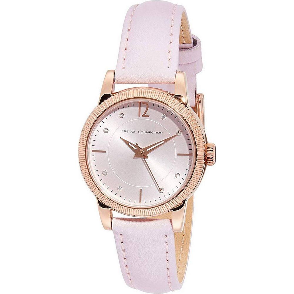 French Connection FCS1006P Women's Rose Gold Leather Watch Strap Replacement in Elegant Quartz Style with Crystal Accents