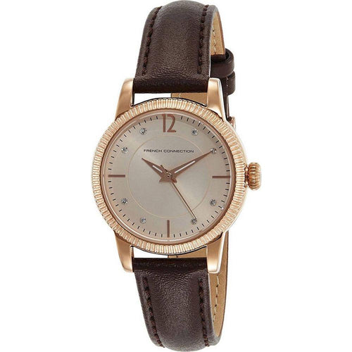 Load image into Gallery viewer, French Connection Crystal Accents Leather Strap Replacement in Rose Gold for Women&#39;s Watch
