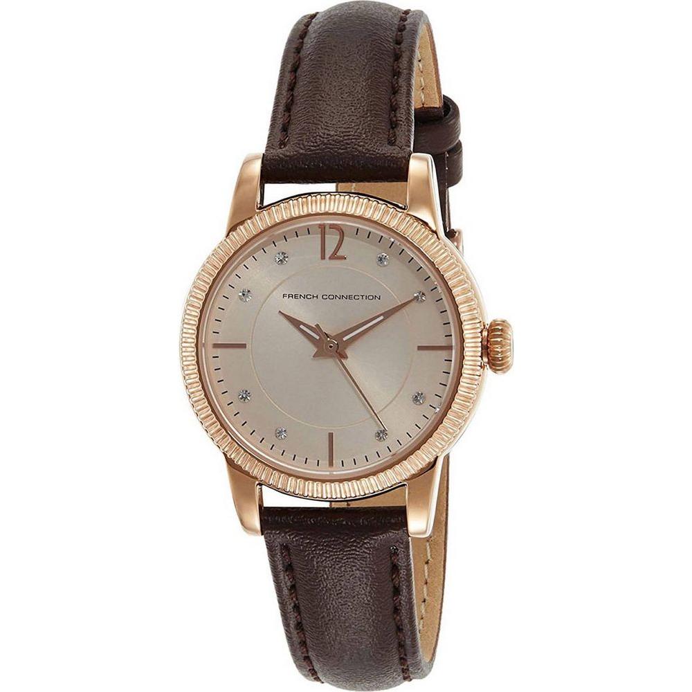 French Connection Crystal Accents Leather Strap Replacement in Rose Gold for Women's Watch