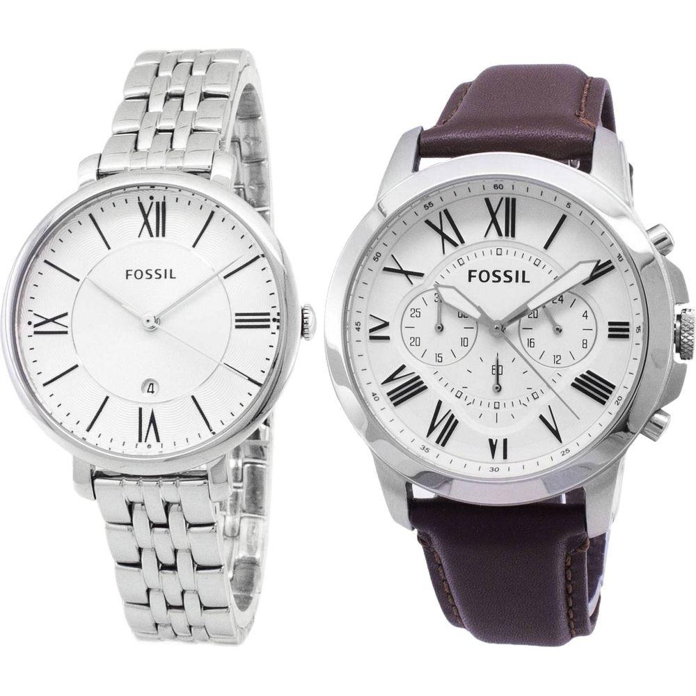 Fossil FS4735 and ES3433 Analog Quartz Men's and Women's Watch Combo Set