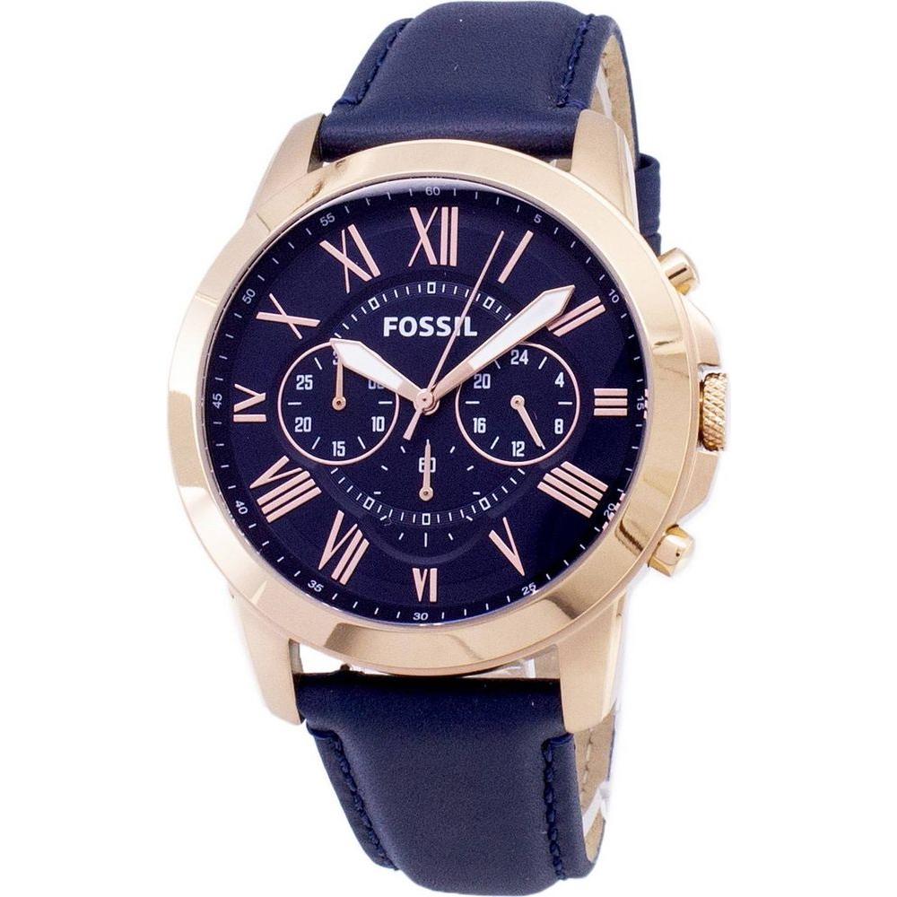 Elegant Replacement Watch Strap: Blue Leather Strap for Men's Rose Gold Tone Chronograph Watch