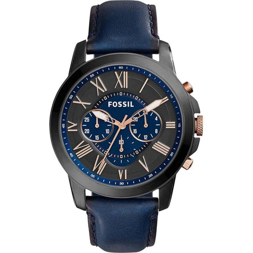 Load image into Gallery viewer, Fossil Grant Chronograph FS5061 Men&#39;s Black and Blue Leather Watch
