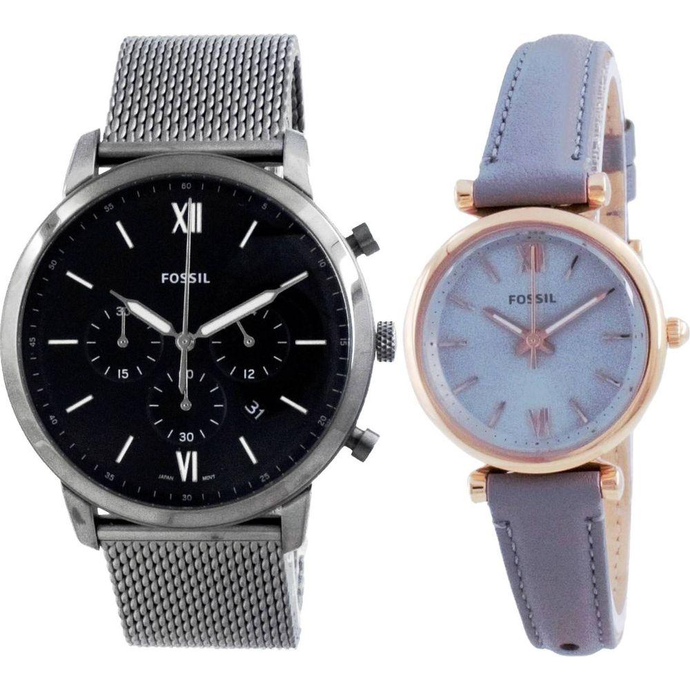 Fossil Neutra Chronograph FS5699 Men's Watch and Carlie Mini ES5068 Women's Watch Combo Set - Stainless Steel/Rose Gold