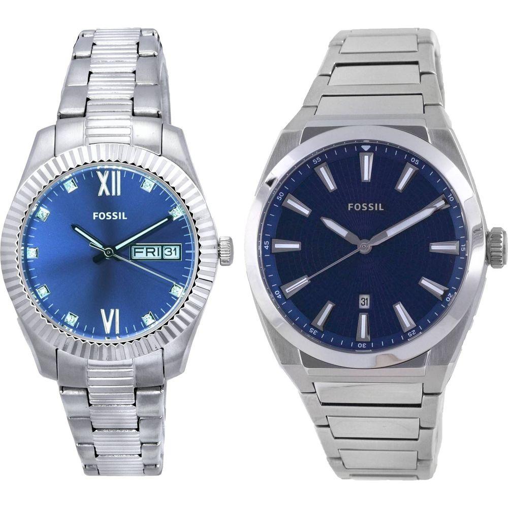 Fossil Men's and Women's Watch Combo Set - Everett Blue Dial Quartz FS5822 Men's Watch and Scarlette Crystal Accents Blue Dial Quartz ES5197 Women's Watch