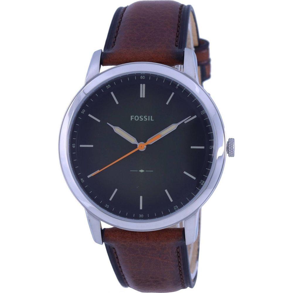 Fossil Minimalist FS5870 Men's Green Dial Leather Strap Quartz Watch with Interchangeable Band