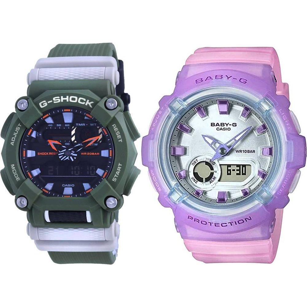 Casio Dynamic Duo: Men's GA-900HC-3A and Women's BGA-280-6A Analog Digital Quartz Couple's Watch Set in Striking Blue and Black