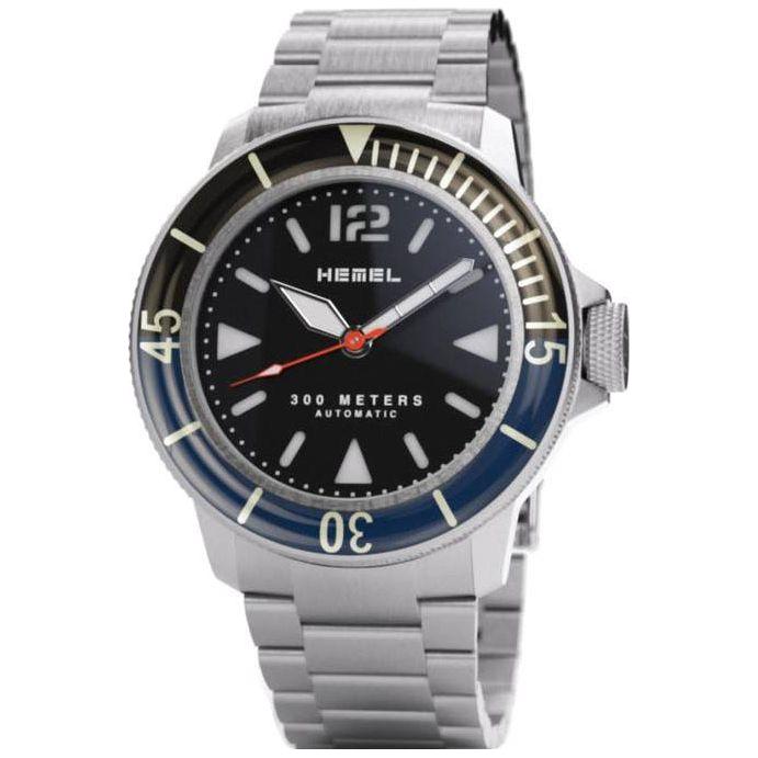Hemel Hydrodurance HD1BB 300M Men's Automatic Diver's Watch - Black and Blue Bezel