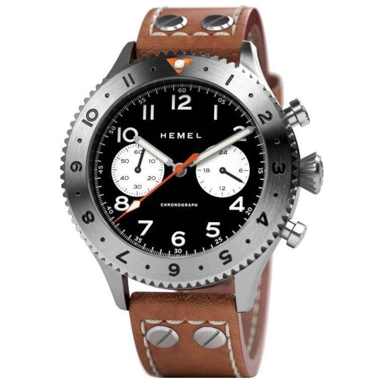 Hemel Reverse Panda Chronograph Ceramic Bezel Matte Black Men's Watch HF13