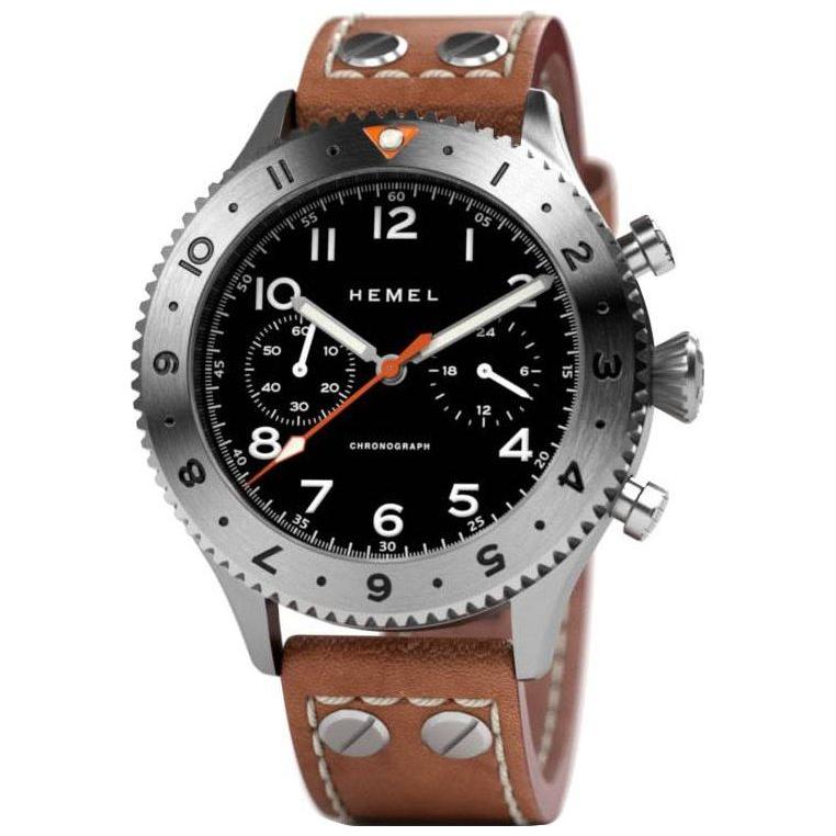 Hemel HFT20 Men's Chronograph GMT Bezel Matte Black Leather Strap Replacement
