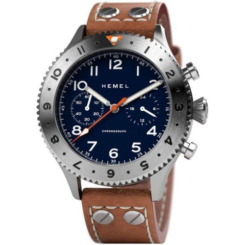 Load image into Gallery viewer, Hemel HFT20 Men&#39;s Navy Blue Chronograph GMT Bezel Quartz Watch HF4NA

