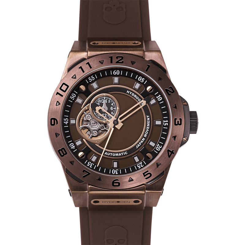 HYDROGEN Vento All Brown Duo Unisex Watch - Model HVT-42RG-BR - Rose Gold Stainless Steel Case - Brown Silicone Band